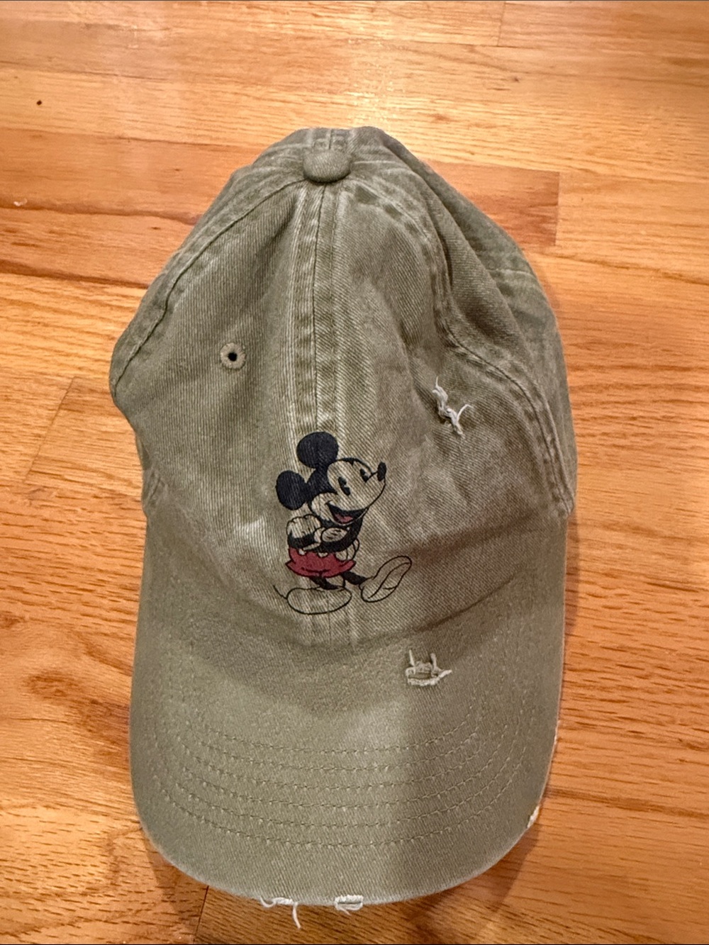 Disney Olive Green Mickey Mouse Distressed Adjustable Baseball Cap 100% cotton
